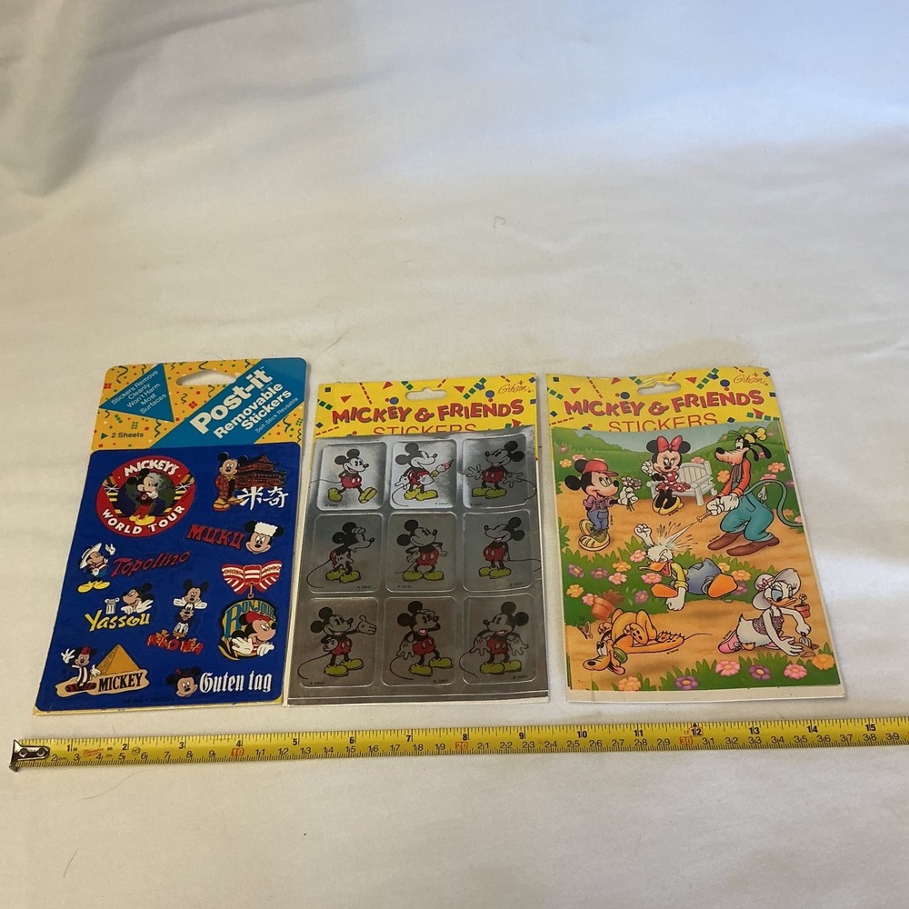Vintage 1990s Disney Mickey & Friends Sticker Sheets Post-it Gibson Set of 3 New
